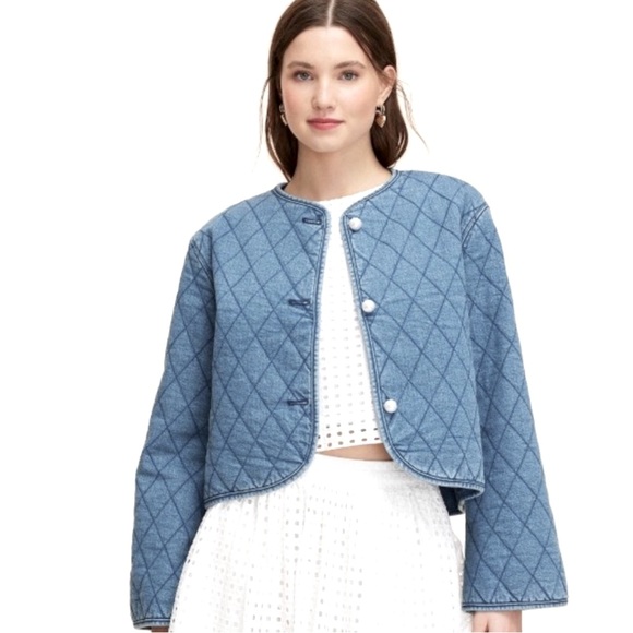 NWT Kate Spade Blue Quilted Denim Jacket Size XL - Picture 1 of 7